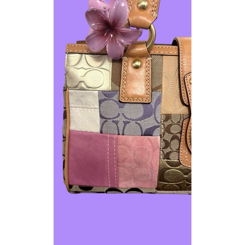 Coach Vintage Signature Patchwork Medium Satchel Pastel Turnlock Rare Y2K - Picture 5 of 10